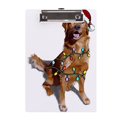 Golden Retriever Dog T- Shirt Golden Retriever Dog Santa Christmas Tree Lights Xmas T- Shirt A5 Acrylic Clipboard