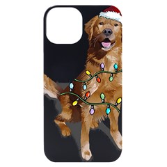 Golden Retriever Dog T- Shirt Golden Retriever Dog Santa Christmas Tree Lights Xmas T- Shirt Iphone 14 Black Uv Print Case