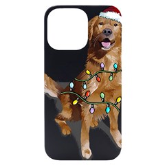 Golden Retriever Dog T- Shirt Golden Retriever Dog Santa Christmas Tree Lights Xmas T- Shirt Iphone 14 Pro Max Black Uv Print Case