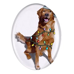 Golden Retriever Dog T- Shirt Golden Retriever Dog Santa Christmas Tree Lights Xmas T- Shirt Oval Glass Fridge Magnet (4 Pack) by ZUXUMI