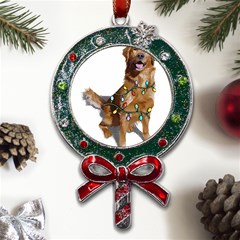 Golden Retriever Dog T- Shirt Golden Retriever Dog Santa Christmas Tree Lights Xmas T- Shirt Metal X mas Lollipop With Crystal Ornament