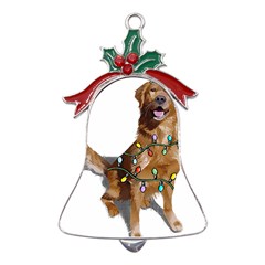 Golden Retriever Dog T- Shirt Golden Retriever Dog Santa Christmas Tree Lights Xmas T- Shirt Metal Holly Leaf Bell Ornament