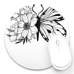 Butterfly T- Shirt Floral Butterfly T- Shirt Round Mousepad by JamesGoode