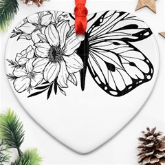 Butterfly T- Shirt Floral Butterfly T- Shirt Heart Ornament (two Sides)