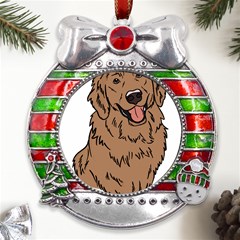 Golden Retriever T- Shirt A Golden Retriever T- Shirt Metal X mas Ribbon With Red Crystal Round Ornament