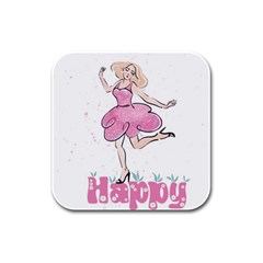 Happy Girl Rubber Square Coaster (4 Pack) by SychEva