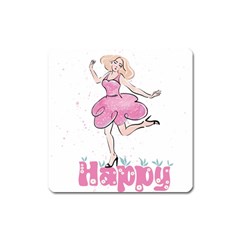 Happy Girl Square Magnet by SychEva