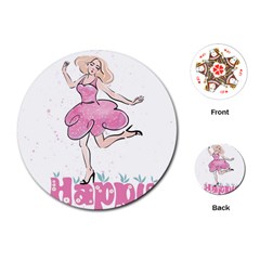 Happy Girl Playing Cards Single Design (round)