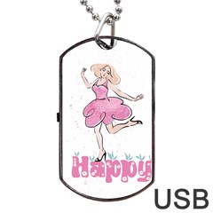 Happy Girl Dog Tag Usb Flash (two Sides) by SychEva