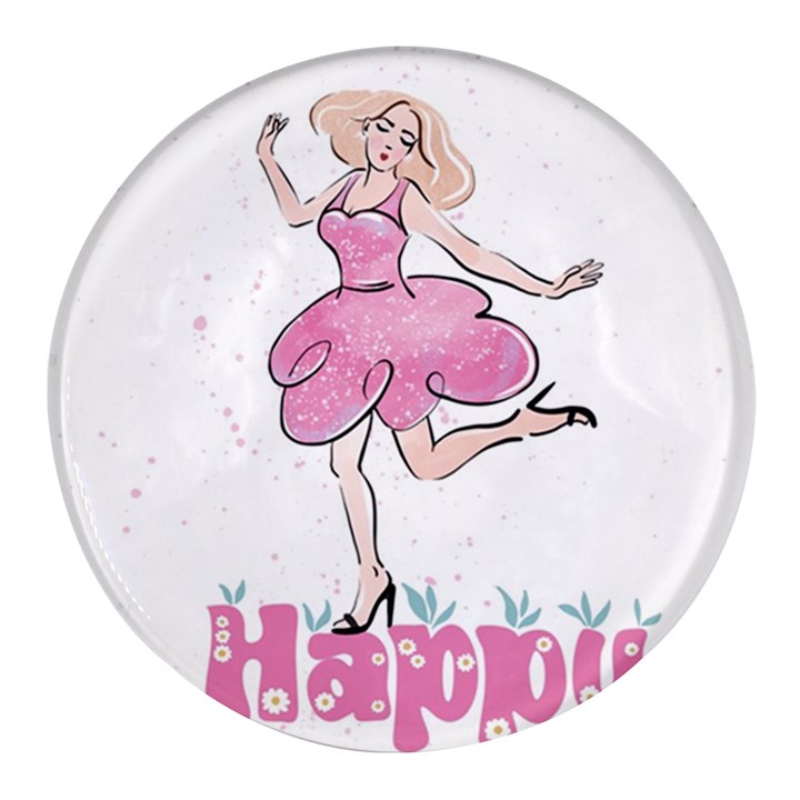 Happy Girl Round Glass Fridge Magnet (4 pack)