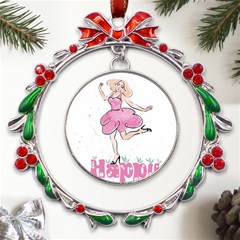 Happy Girl Metal X mas Wreath Ribbon Ornament