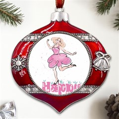 Happy Girl Metal Snowflake And Bell Red Ornament