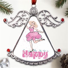 Happy Girl Metal Angel With Crystal Ornament by SychEva