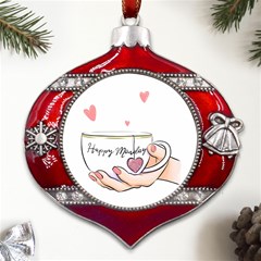 Happy Monday Metal Snowflake And Bell Red Ornament