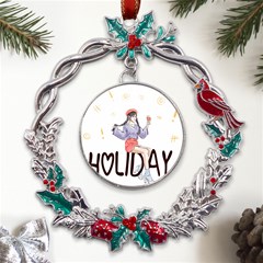 Holiday Metal X mas Wreath Holly Leaf Ornament