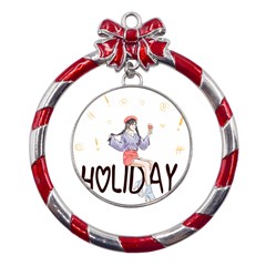 Holiday Metal Red Ribbon Round Ornament by SychEva