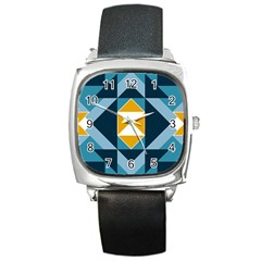 Abstract Pattern T- Shirt Hourglass Pattern  Sunburst Tones Abstract  Blue And Gold  Soft Furnishing Square Metal Watch by EnriqueJohnson