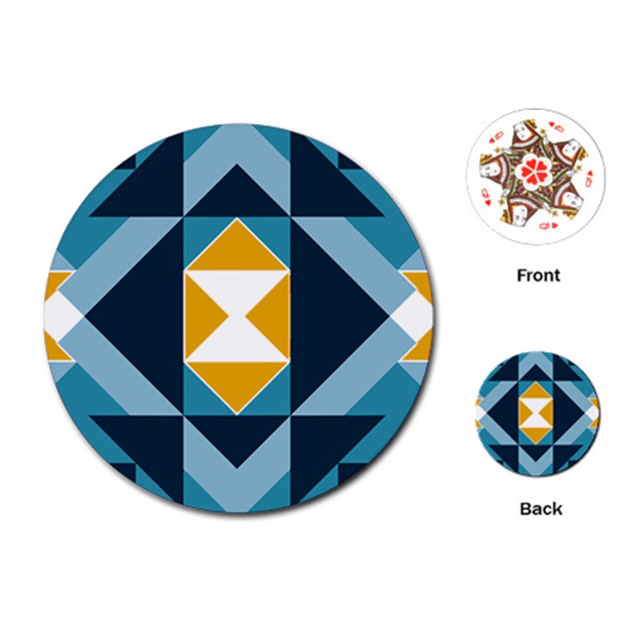 Abstract Pattern T- Shirt Hourglass Pattern  Sunburst Tones Abstract  Blue And Gold  Soft Furnishing Playing Cards Single Design (Round)