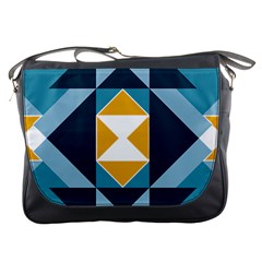 Abstract Pattern T- Shirt Hourglass Pattern  Sunburst Tones Abstract  Blue And Gold  Soft Furnishing Messenger Bag by EnriqueJohnson