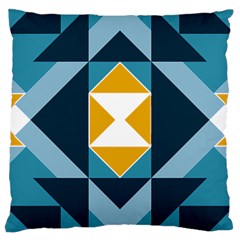 Abstract Pattern T- Shirt Hourglass Pattern  Sunburst Tones Abstract  Blue And Gold  Soft Furnishing Large Cushion Case (one Side) by EnriqueJohnson