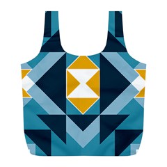 Abstract Pattern T- Shirt Hourglass Pattern  Sunburst Tones Abstract  Blue And Gold  Soft Furnishing Full Print Recycle Bag (l)