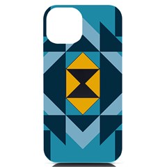 Abstract Pattern T- Shirt Hourglass Pattern  Sunburst Tones Abstract  Blue And Gold  Soft Furnishing Iphone 14 Black Uv Print Case by EnriqueJohnson