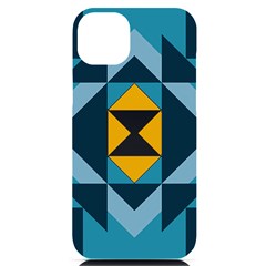 Abstract Pattern T- Shirt Hourglass Pattern  Sunburst Tones Abstract  Blue And Gold  Soft Furnishing Iphone 14 Plus Black Uv Print Case by EnriqueJohnson