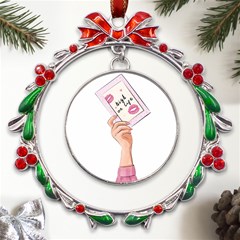 Hand 1 Metal X mas Wreath Ribbon Ornament