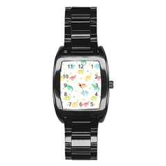 Animals Dinosaurs T-rex Pattern Stainless Steel Barrel Watch