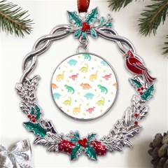 Animals Dinosaurs T-rex Pattern Metal X mas Wreath Holly Leaf Ornament by Pakjumat