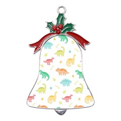 Animals Dinosaurs T-rex Pattern Metal Holly Leaf Bell Ornament by Pakjumat