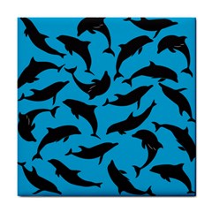 Dolphin Silhouette Pattern Tile Coaster by Pakjumat