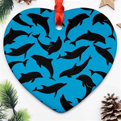 Dolphin Silhouette Pattern Ornament (heart) by Pakjumat