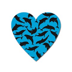 Dolphin Silhouette Pattern Heart Magnet by Pakjumat