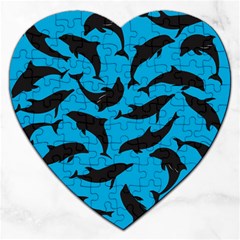 Dolphin Silhouette Pattern Jigsaw Puzzle (heart) by Pakjumat