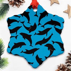 Dolphin Silhouette Pattern Snowflake Ornament (two Sides) by Pakjumat