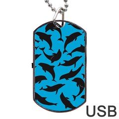 Dolphin Silhouette Pattern Dog Tag Usb Flash (two Sides) by Pakjumat