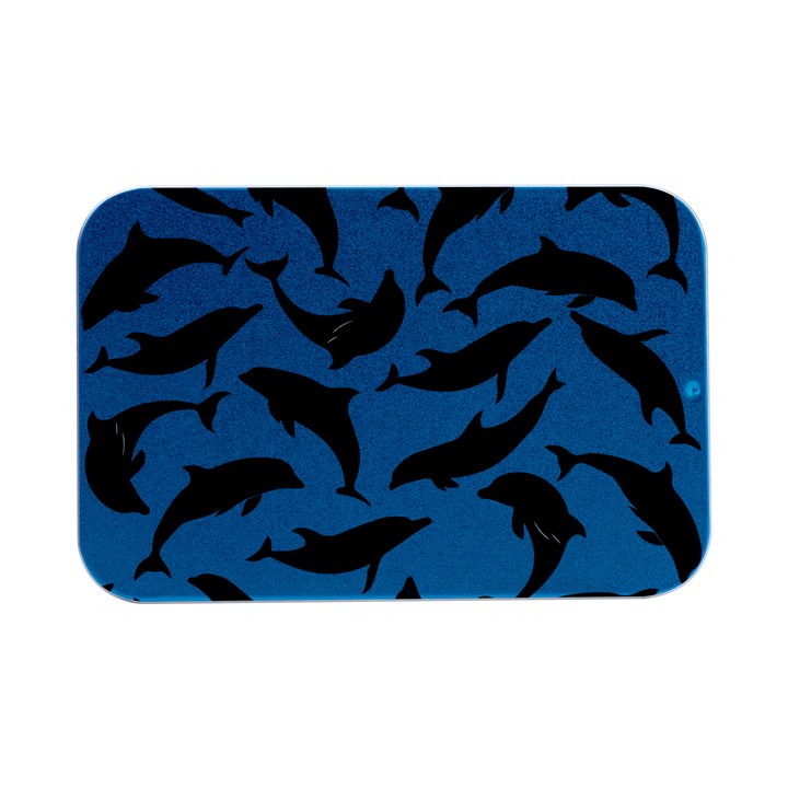 Dolphin Silhouette Pattern Open Lid Metal Box (Silver)  