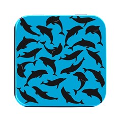 Dolphin Silhouette Pattern Square Metal Box (black) by Pakjumat