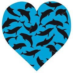 Dolphin Silhouette Pattern Wooden Puzzle Heart by Pakjumat