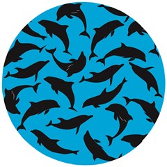 Dolphin Silhouette Pattern Wooden Puzzle Round by Pakjumat