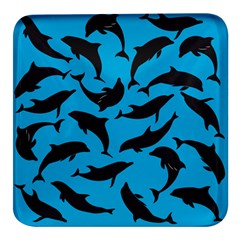 Dolphin Silhouette Pattern Square Glass Fridge Magnet (4 Pack)