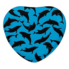 Dolphin Silhouette Pattern Heart Glass Fridge Magnet (4 Pack) by Pakjumat