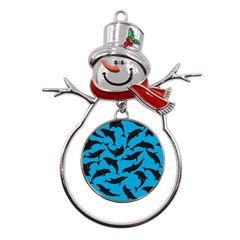 Dolphin Silhouette Pattern Metal Snowman Ornament by Pakjumat