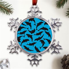 Dolphin Silhouette Pattern Metal Large Snowflake Ornament