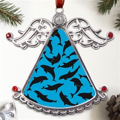 Dolphin Silhouette Pattern Metal Angel With Crystal Ornament