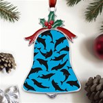 Dolphin Silhouette Pattern Metal Holly Leaf Bell Ornament Front