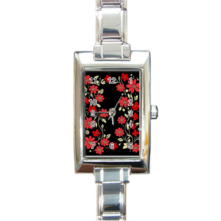 Pattern Flowers Design Nature Rectangle Italian Charm Watch