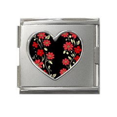 Pattern Flowers Design Nature Mega Link Heart Italian Charm (18mm)