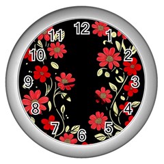 Pattern Flowers Design Nature Wall Clock (silver) by Pakjumat